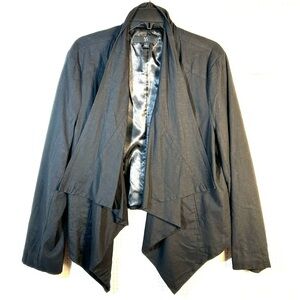 Rachel Zoe RLZ Womens L Black Open Draped Front Blazer Linen Cotton Lagenlook